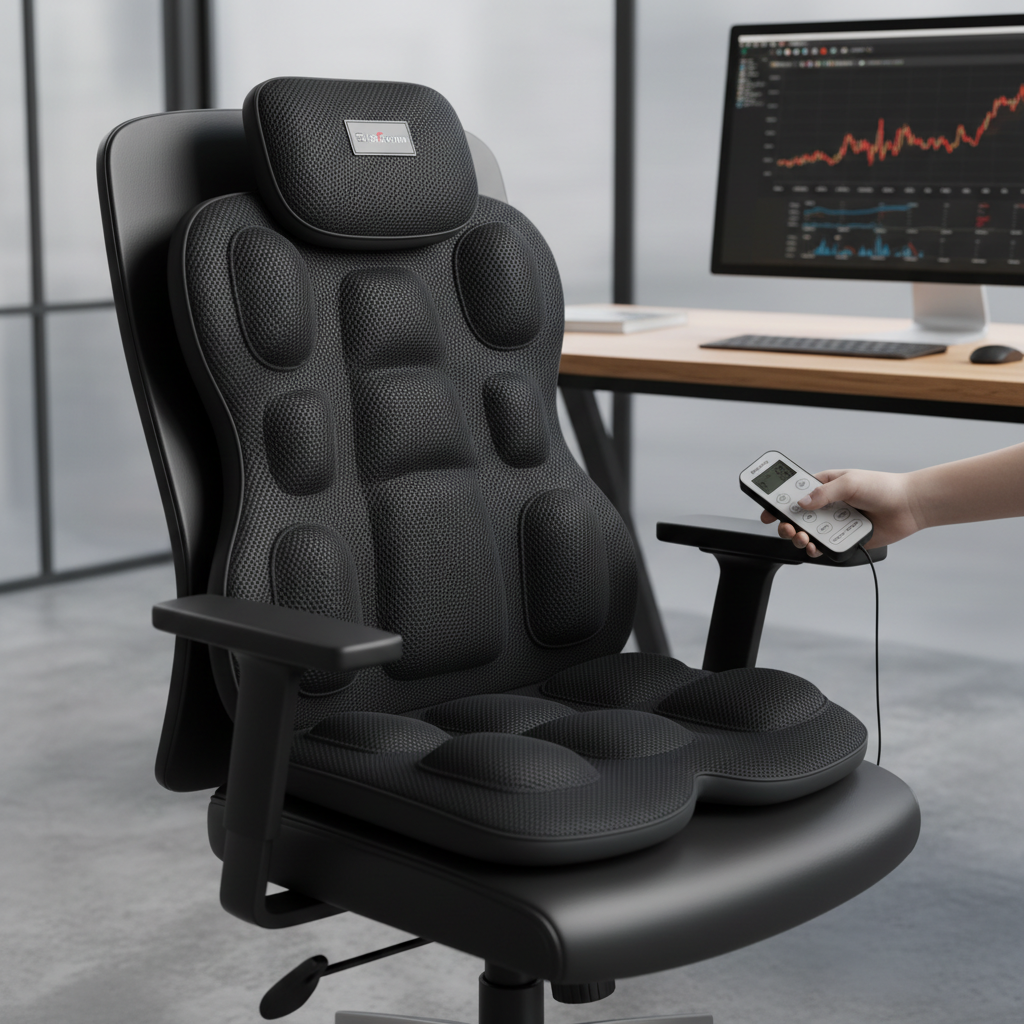 EliteForm shiatsu pad on office chair with remote